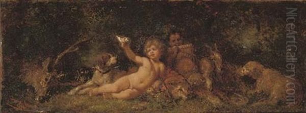 A Putto And Faun Making Merry In The Forest - view 1