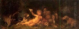 Putto Und Faunkind Mit Jagdbeute Und Ziegen