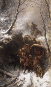 Kosaken Mit Pferdeschlitten In Verschneitem Hohlweg by Wilhelm Amandus Beer