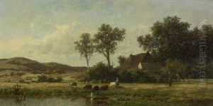 Hirtin Mit Rindern Am Dorfteich by Euphrosine Beernaert