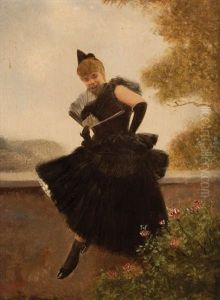Fille A L'eventail Dans Une Robe En Dentelle Noire Fille A L'eventail Dans Une Robe En Dentelle Noire