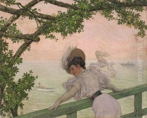 Elegante Dame Auf Einem Balkon Am Meer Elegante Dame Auf Einem Balkon Am Meer