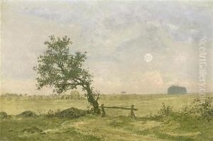 Paysage Au Coucher Du Soleil Avec Moissonneurs
