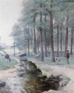 Meadow With Cows And Herder by Jan van Beers