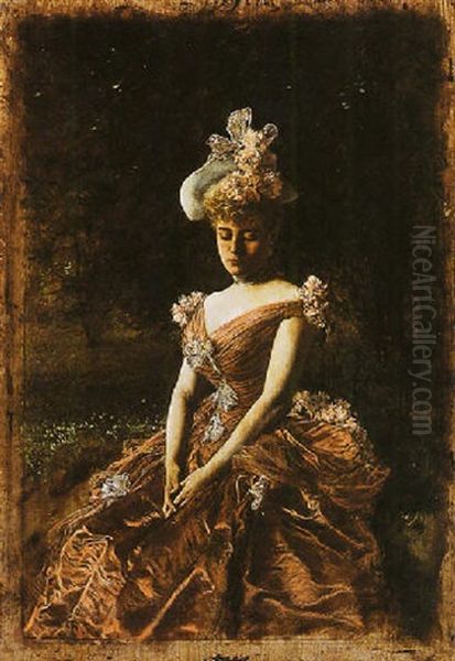 Portrait Of A Lady In A Pink Dress, Seated - view 1