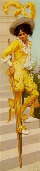 Boy In Yellow On Stilts - view 1
