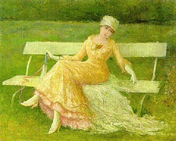 Elegant Lady Seated On A Bench In The Park - view 1