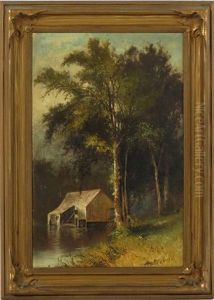 Cabin By Forest Pond by Julie (Hart) Beers