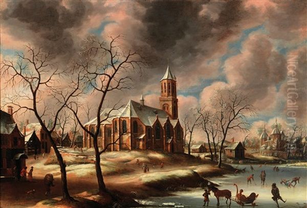 A Winter Landscape With Ice Skaters - view 1