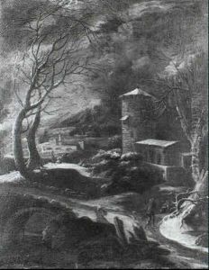 A Winter Landscape With A Traveller Approaching A Tower by Abraham Beerstraten