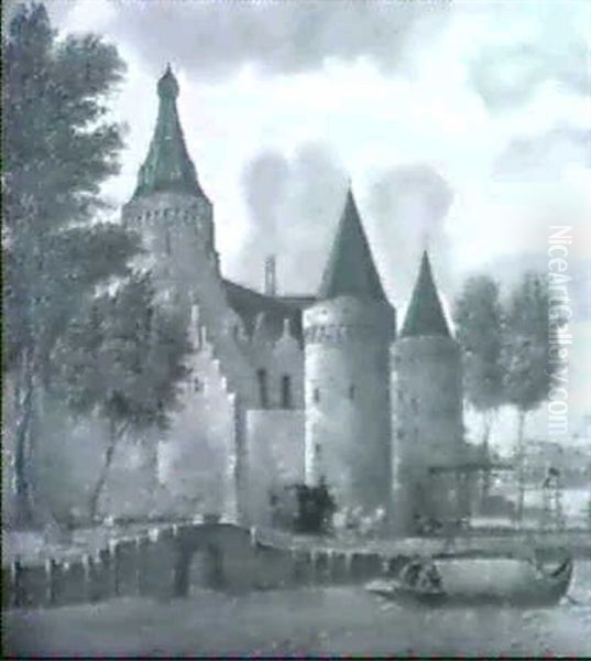 A Continental Landscape With A Coach And Four Approaching A Castle - view 1