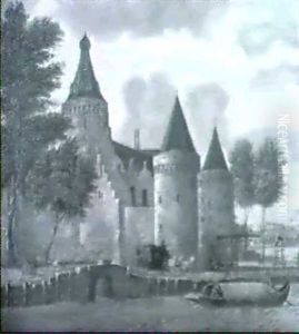 A Continental Landscape With A Coach And Four Approaching A Castle