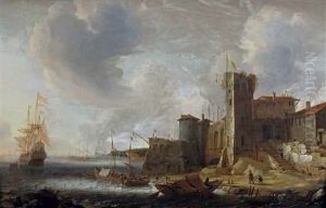 A Capriccio View Of An Italianate Harbour With The Dutch Merchantman 'the Profeet Elias' At Anchor