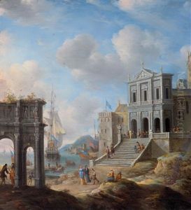 Capriccio Mit Dem Konstantinsbogen Und Der Kirche San Gregorio Magno Al Celio Neben Einem Hafen by Jan Abrahamsz. Beerstraten