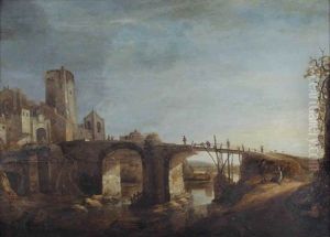 An Italianate River Landscape With Figures Resting Near A Bridge, A Town On The Left Bank by Jan Abrahamsz. Beerstraten