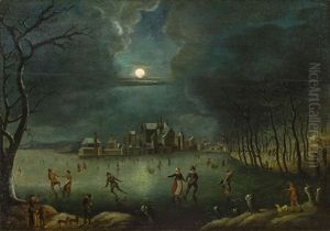 Eislaufer Im Mondschein by Jan Abrahamsz. Beerstraten