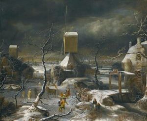 A Winter Landscape With Figures Skating, A Horse-drawn Sledge And A Mill, Amsterdam And The Ij Beyond