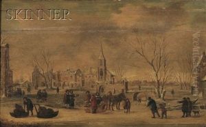 Winter Village With Skaters
