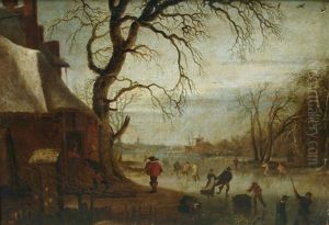 Patineurs Sur Une Riviere Gelee by Jan Abrahamsz. Beerstraten