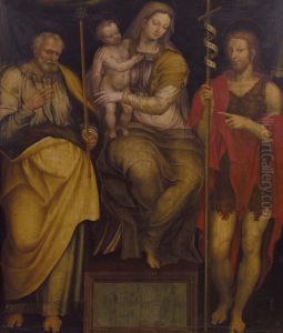Madonna In Trono Col Bambino, Sangiuseppe E San Giovanni Battista by Livio Agresti