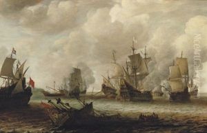 A Naval Battle Between Dutch And Spanish Men O'war by Jan Abrahamsz. Beerstraten