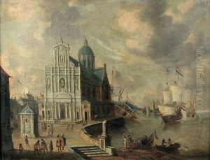 Vue Fantaisiste De L'eglise Des Jesuites Sur Le Port D'anvers