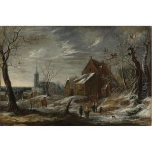 Winter Landscape With Figures And A Town In The Distance by Jan Abrahamsz. Beerstraten