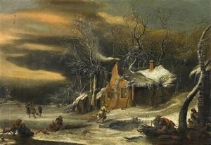 Winterlandschaft Mit Bauernkate Und Reicher Personenstaffage by Jan Abrahamsz. Beerstraten