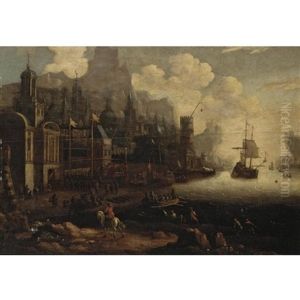 A Mediterranean Harbour Scene by Jan Abrahamsz. Beerstraten