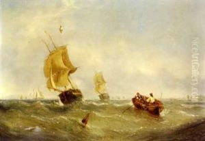 Figures Rowing In Heavy Seas With Shipping