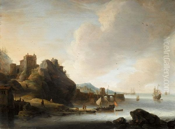 A Coastal Landscape With Figures Before A Fort, Shipping Off The Coast - view 1