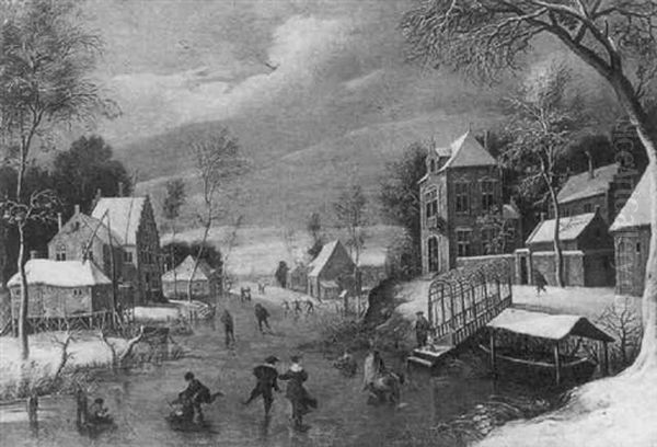 Winter Landscape With Ice Skaters - view 1