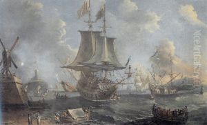 Navires Et Pecheurs A L'entree D'un Port Navires Et Pecheurs A L'entree D'un Port