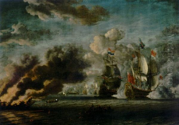 A Naval Engagement Between The Dutch And English Fleets - view 1