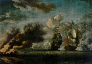 A Naval Engagement Between The Dutch And English Fleets
