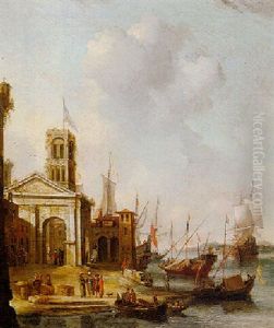 A Mediterranean Port With Figures And Ships In The Harbor by Jan Abrahamsz. Beerstraten