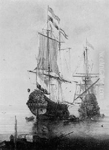 Dutch And English Men O'war With A Three-masted Vessel Firing Salute