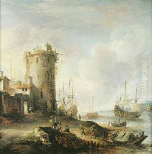 Scene De Port Mediterraneen Avec Des Marchands Orientaux