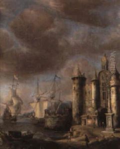 Hamnbild Med Borg by Jan Abrahamsz. Beerstraten