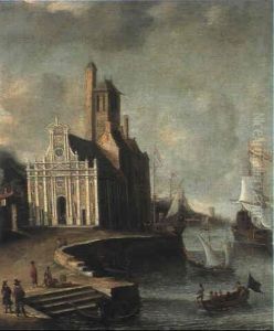 Vue D'un Port Avec Voiliers Et Personnages