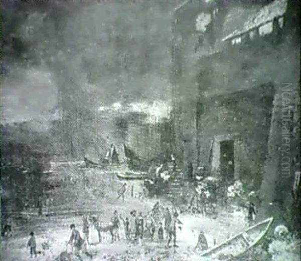 Winter Landscape With Figurees Gathered On The Ice Beside A Town Gate - view 1