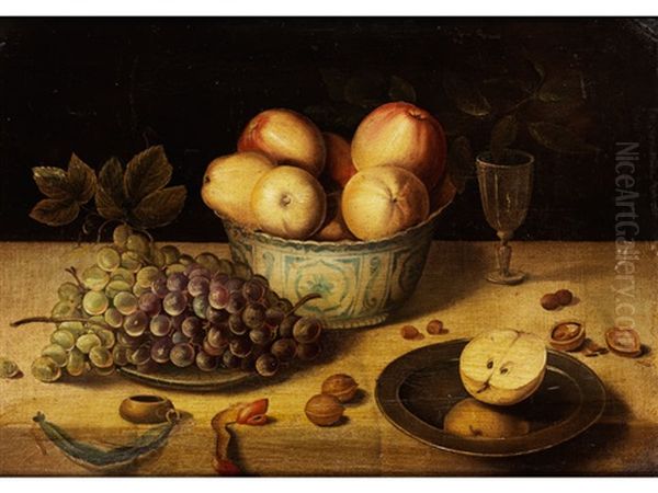 Stillleben Mit Fruchten, Porzellanschale Und Weinglas - view 1
