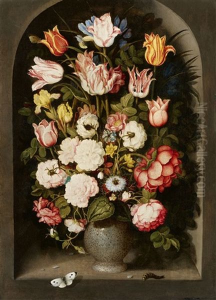 Vase Of Flowers In A Stone Niche - view 1
