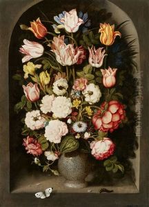 Vase Of Flowers In A Stone Niche