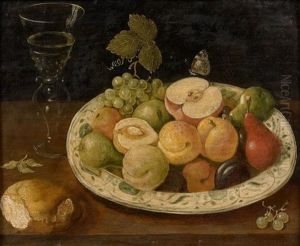 Nature Morte A La Coupe De Fruits, Au Papillon, Au Verre Et A La Miche De Pain by Osias, the Elder Beert