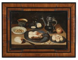 Still Life With Roast Chicken, Olives, Fruit And Bread