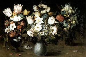 Drei Vasen Mit Blumen Auf Einen Tisch (collab. W/workshop) by Osias, the Elder Beert