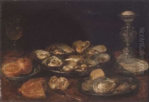 Oysters On A Salver With Oranges, A Wine Glass, Salt Cellar, Bread And A Knife On A Table by Osias, the Elder Beert