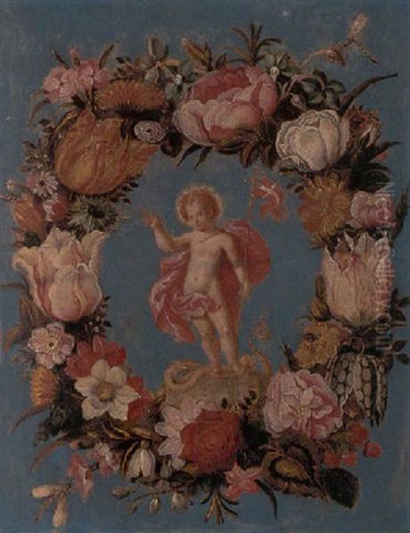 The Infant Christ Triumphant Over Sin, Set In A Garland Of Flowers - view 1