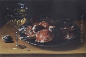 Still Life Of Sweets On A Plate And A Glass Of Wine by Osias, the Elder Beert